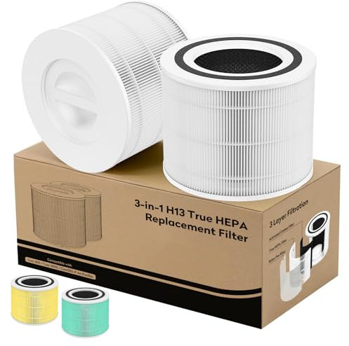 Soniicmomo Core 300 Air Purifier Replacement Filter for LEVOIT Core 300/Core 300S/Core300-P Air Purifier, 3-in-1 Filter with H13 True HEPA Filter and Activated Carbon Filter, Part Number Core 300-RF
