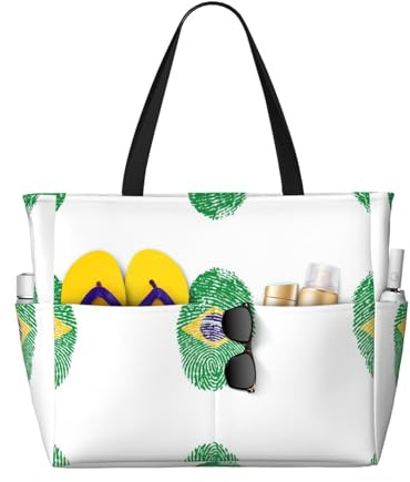 Zhengjia Brasilien Strand-Reisetasche, wasserdicht, mit Reißverschluss und Tasche, Tragetaschen für Reisen, Einkaufen, Pool, brasilien, Einheitsgröße