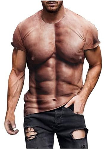 YCBMINGCAN Camiseta muscular para hombre Divertida 3D Grabado Bodybuilding Fitness Camiseta Verano Casual Cuello Redondo Manga Corta Camisetas Tops Viaje Gadget, morado, L