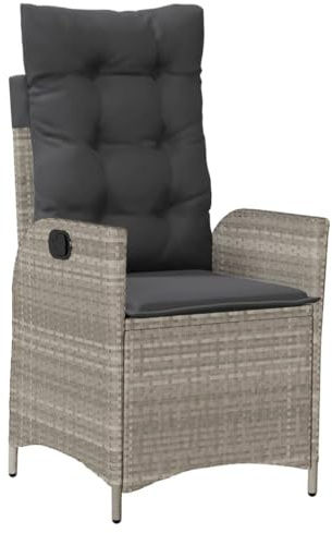 vidaXL Gartensessel mit Kissen, Gartenstuhl mit Verstellbarer Rückenlehne, Liegestuhl mit Stahlrahmen, Sessel Stuhl Relaxsessel, Hellgrau Poly Rattan