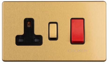 45AMP DP COOKER SWITCH WITH 13AMP SOCKET FLAT CONCEALED SATIN BRASS PLATE MATCHING ROCKER