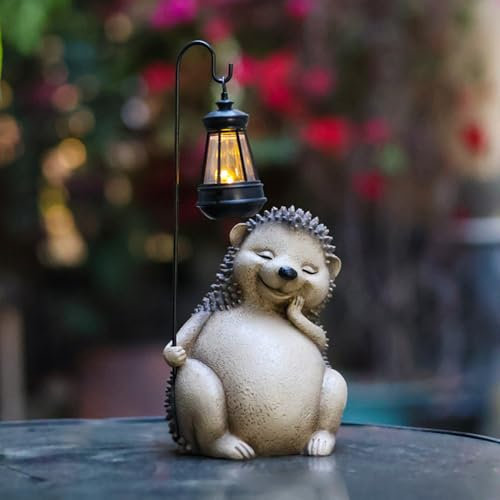 Solarleuchte LED, Wasserdicht für Außen, Tier Skulptur Gartendeko, Figur Statue Laterne, Balkon, Veranda, Garten (Igel 02)