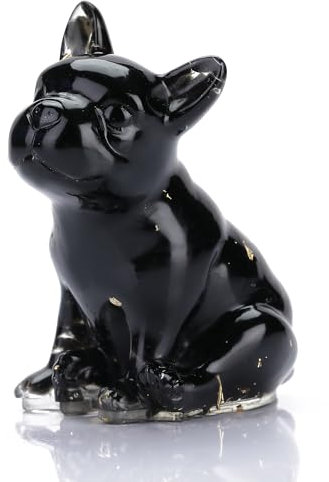 Reyife Black Obsidian Dog Animals Figurines, Handmade Crystal Bulldog Dog Statue, Pet Dogs Memorial Sympathy Gfts for Loss of Dog, Home Decor Accents for Living Room Office Desk (Black Obsidian)
