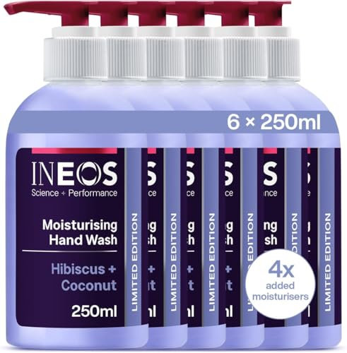 INEOS - Liquid Hand Soap - Moisturising - Handwash with Hibiscus & Coconut - 6 Bottles x 250ml, Packaging May Vary