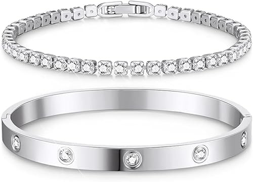 TOFBS Quadratische Zirkonia Armband Set Tennisarmband Manschette Armreif Schmuck Damen Elegante Armbänder Klassische Armschmuck