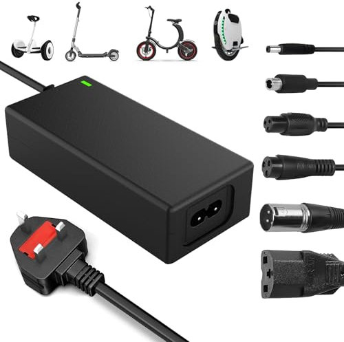 Electric Scooter Charger with 6 Connectors, 42V/2A Charger for 36V Hoverboard Battery, Compatible with Electric Scooters, Mobility Scooters, Drift Boards, Xiaomi M365/Pro 2, and Unicycles