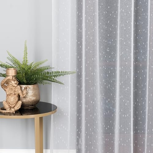 Gardinen Vorhangen Weiß 300x260 cm (BxH) Drizzle Jacquard Lang mit Kräuselband Wohnzimmer Schlafzimmer Stores Küchengardinen