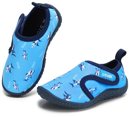 STQ KIDS Badeschuhe Jungen Wasserschuhe Kinder Schwimmschuhe Aquaschuhe Strandschuhe rutschfest Surfschuhe Atmungsaktiv Wassersportschuhe Tauchschuhe Blauhai EU20