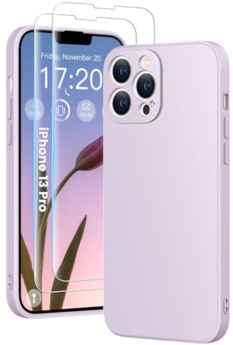 HuwaiH 3 in 1 Hülle für iPhone 13 pro, mit 2 Stück 9H 0.33mm Panzerglas, Upgraded Kameraschutz, Kratzfeste Stoßfeste Handyhülle für iPhone 13 pro (violett)