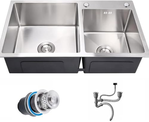 GWFBLID Fregaderos De Cocina Fregadero Comercial de Acero Inoxidable con Doble Seno Fregadero Negro sobre encimera Fregadero Bajo Encimera para Cocina y baño Estilo Granja