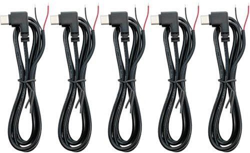 PENGLIN 5 cables de 1 metro de ángulo recto USB tipo C de 2 núcleos para bricolaje, 3 A 5 V 90 grados USB-C macho a 2 pines, cable de extensión de extremo abierto
