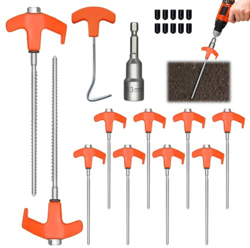 10 Stück Drehbare Zeltheringe mit Gewinde, Schraubheringe Camping, Heringe Erdnägel Stabil für Camping und Outdoor, schraubheringe für harten Boden,Wald, Wiesen, Gras, Robust & Stark Sturmsicher