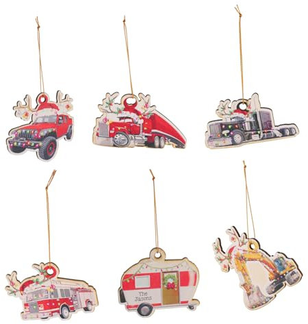 Amosfun 6stücke Holzanhänger Weihnachtsdeko LKW Zug Dampfschiff für Baum Regal Weihnachten