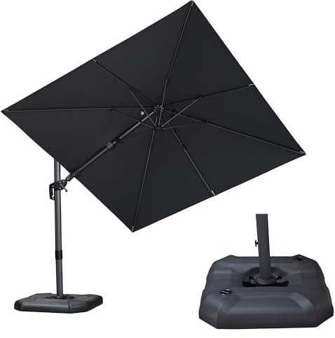 PURPLE LEAF Parasol Déporté Carré 2,7 x 2,7 m avec Pied, Grand Parasol de Jardin Extérieur en Aluminium, Toile Anti-UV, Inclinable des Deux Côtés, Rotation 360° et Réglage à 5 Positions, Gris