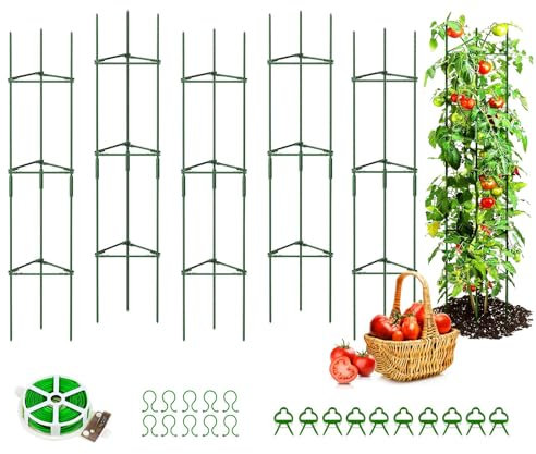Ytaoeo 6 Stück Rankhilfe Tomaten 120 cm Höhe Tomate Rankhilfe im Set mit Twist Tie und Clips Rankhilfe für Rosen Tomate Kletterpflanzen Metall Pflanzenhalter für Tomate, Gurken, Rosen, Garten