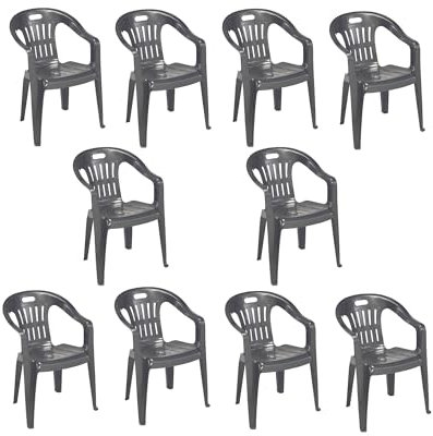 Dmora - 10er Set Gartenstühle Bisceglie, Gartensitz, Für drinnen und draußen, Mit Armlehnen und stapelbar, Made in Italy, 56x55 h78 cm, Anthrazit