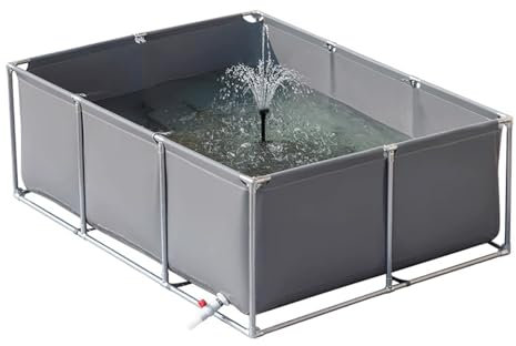 uofgcru Außenlagertank Segeltuch Fischteich, Gartenpool für Koi, Goldfisch, Wasserspeicher, strapazierfähiges Segeltuch-Fischbecken für den Außenbereich(Grey-1×1×0.5m)