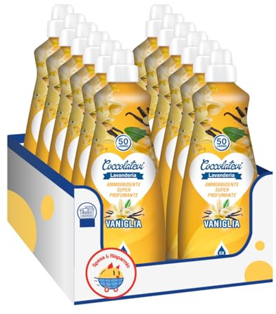 Ammorbidente Super Profumante per il Bucato Essenza Vaniglia – 50 Lavaggi – 1250 ml kit con Spugna Brandizzata SPESA & RISPARMIO Inclusa – Variazioni 4/8/12 Pezzi (12)
