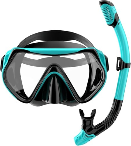 Qheng Schnorchelset Erwachsene Trocken mit Maske & Schnorchel Antibeschlag 180°-Panoramablick Schnorchelset Damen Herren zum Schnorcheln Schwimmen Strandurlaub