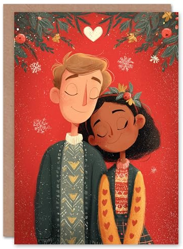 Artery8 Christmas Card So In Love Cute Couple Under Festive Decorations