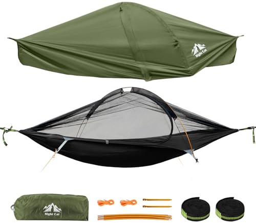 Night Cat Hängematte Outdoor mit Moskitonetz: Camping Hängemattenzelt mit Tarp XXL Wetterfest für 1 Person Trekking Draußen Forest
