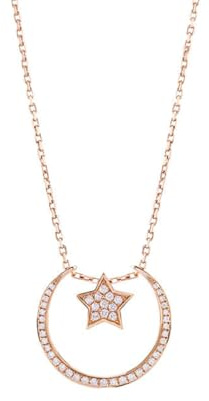 Stfery 18K Rotgold Halskette, Mond Stern Halskette mit Diamant 0.16ct Echt Gold, Kette Damen Au750 Personalisiert