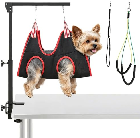 Hundefriseur Tisch mit Klemme, Höhenverstellbare Trimmstein für Hunde, Hunde Frisiertisch mit Zwei Nicht-sitzenden Haunch-Halter,Einzelhebel,45 cm-91 cm