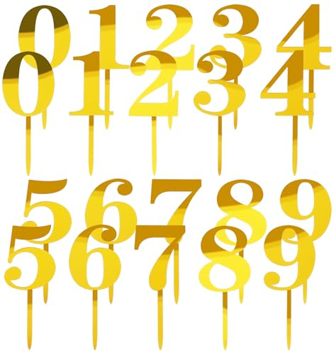 20Pcs Acrylic Numbers for Cake, 2-Inch Versatile Number Cake Topper for Birthday Wedding Anniversary Party & Cupcake Decorations (Gold)