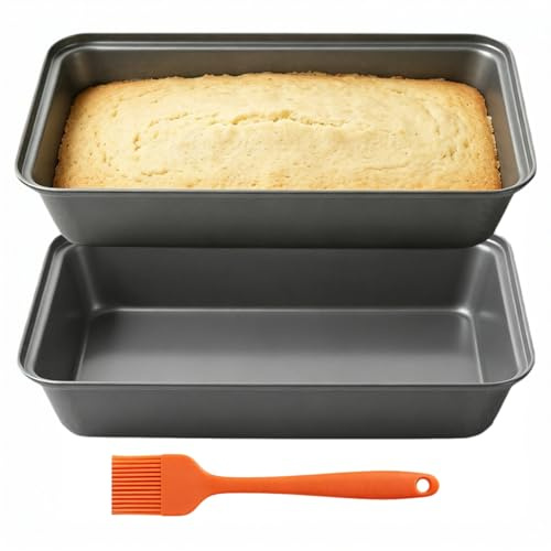 Baking Tray Set, 2Pcs Baking Trays for Oven Non Stick, 32 x 22 x 5cm Rectangle Deep Cake Tin with a Barbecue Brush for Roasting Brownie Lasagna Flapjack (Grey)