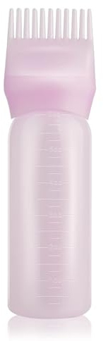Admygo Hair Oil Applicator Bottle, Root Comb Applicator Hair Dye Bottle with Graduated 6 Ounce Scale for Scalp Treatment, Home DIY Hair Color & Salon Styling Tool, Pink