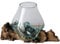Geschenk-Idee für Weihnachten, Geburtstag als Deko Gamal Glas-Vase Ø Glas 15-16 cm auf Wurzel-Holz Teakholz Glas M