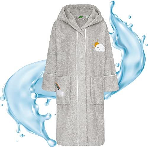 Smithy | Bademantel Kinder Mädchen Junge | 100% Baumwolle Frottee | Produktion Europa | Motiv Wolke, Gr. 98/104