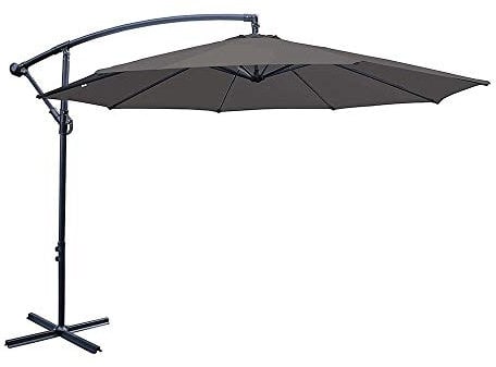 Green Bay 3m Garden Banana Parasol Patio Sun Shade Shelter Crank Hanging Rattan Cantilever Grey