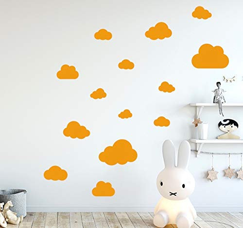 MacDecal.de Wolken Set 16x Wolke Wandtattoo Wandaufkleber Sticker Aufkleber Wand Himmel Baby (Wolkenset 16 Teilig, Orange)