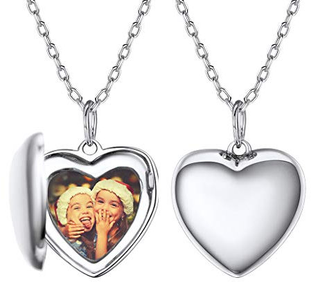 Silvora Collier Médaillon Argent Personnalisé Prénom, Pendentif Porte Photo en Forme Coeur, Collier Photo Femme Argent 925