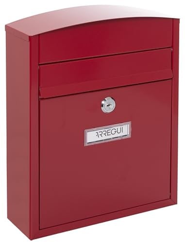 ARREGUI Compact E5736 Briefkasten aus Verzinktem Stahl, Größe S (DIN A5 Post), Wandbriefkasten für den Außenbereich, Wasserfest, Postkasten mit Namensschild, 2 Schlüssel, Einfache Montage, Rot