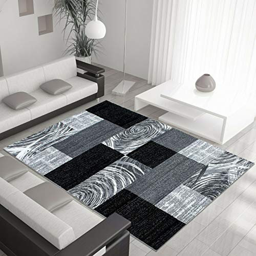 viceroy bedding Rug ABSTRACT Design Black Grey Charcoal Rugs Living Room Extra Large Size Soft Touch Short Pile Carpet Area Rugs Non Shedding (160cm x 230cm (5.5ft x 7.5ft))