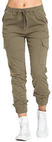 Minetom Femme Pantalon Cargo Streetwear Harem Pants Straight Trousers Cordon Biker Pantalon de Sportive Jogging Sweatpants Kaki M