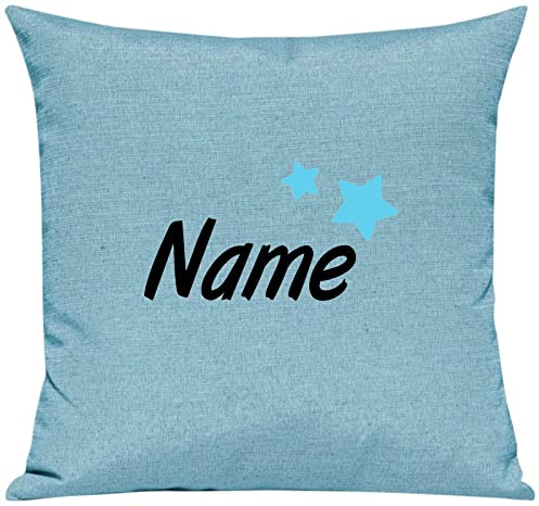 Kleckerliese Kissen Kissenbezug Kissenhülle 40x40cm Name Wunschname Sterne, Farbe Türkis