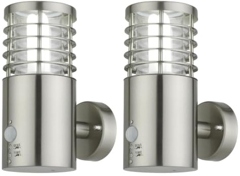 Set of 2 Bloom - Brushed Stainless Steel Outdoor Motion Sensor Lights