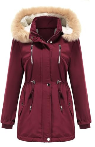YFFUSHI Manteau Femme Chaude à Manches Longues Capuchon en Fourrure d'hiver Blouson Zippé Veste Parka Manteau Epaissé