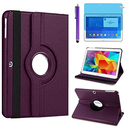 Étui Housse Coque pour Samsung Galaxy Tab 4 10.1 Pouces 2014 (SM-T530 SM-T531 SM-T535) - 360 degrés Rotation Full Protection Kickstand Case Cover,avec Un Stylo,Écran Film (Purple)