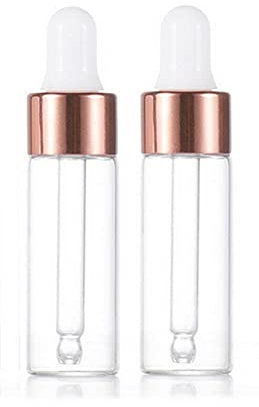 CMJ 2 x 5ml CLEAR Glass Bottles Ear Eye Drops Pipette Dropper ROSE GOLD WHITE Lid Aromatherapy Empty