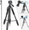 Treppiede per fotocamera da 172 cm Monopiede Treppiede orizzontale Treppiede multifunzionale 3 in 1 Treppiede in alluminio leggero con testa inclinabile regolabile a 360 ° per fotocamera DSLR
