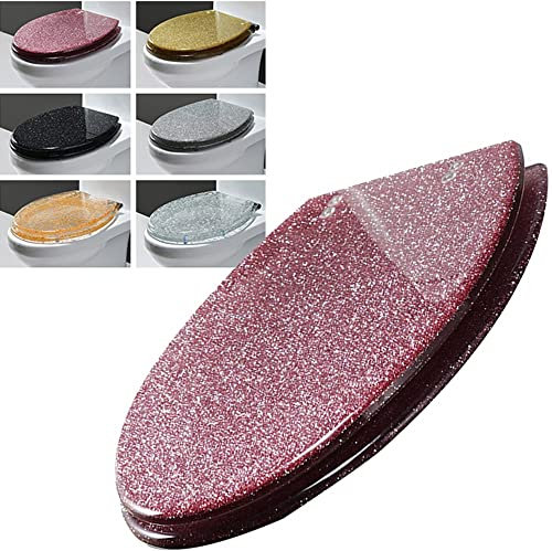 MANY Abattant WC Noir Paillette Siège De Toilette avec Reducteur Integre Lunette WC Original Transparent À Fermeture Lente, Démontage Rapide (Color : Pink Starlight)