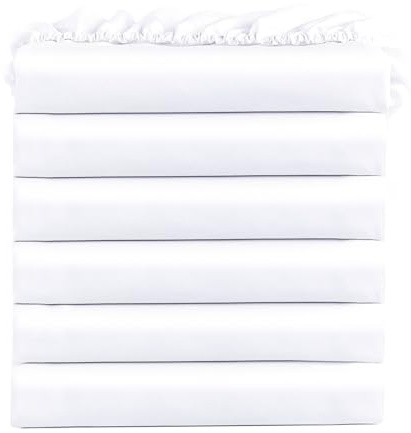 FreshCulture Queen Fitted Sheets, Bulk Pack of 6, Deep Pocket, Soft Microfiber Bottom Sheets for Home, Salons, Hotels, Queen Size Fitted Sheets Only (White)