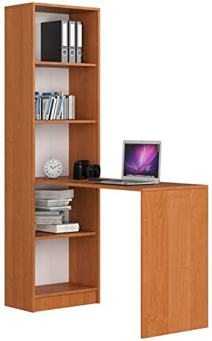 AKORD Schreibtisch Smart, 2-in-1 Kombination Schreibtisch + Bücherregal mit 5 Einlegeböden, Gesamtmaße B125 x H180 x T50 cm, 37 kg