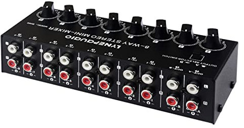 Btuty DJ Mixer Stereo 8 Kanal Passive Mixer RCA Portable Audio Mixer 8 In 2 Out Stereo Distributor Volume Control Keine externe Stromversorgung erforderlich
