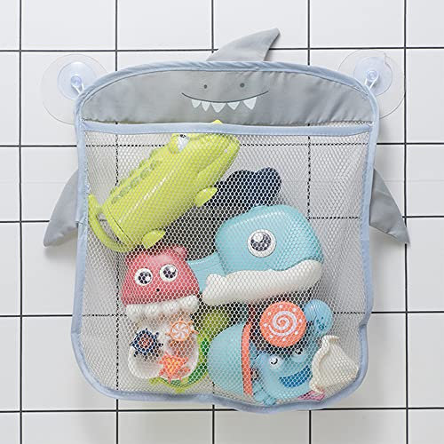 Mesh Bath Toy Storage,auxlihi The Perfect Net for Bathtub Toys & Bathroom Organizer Bag- For Kids & Baby,Compatible with bath product storage,with Two Complimentary Suckers(Gray,Without toys) (Shark)