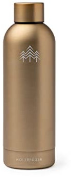 HOLZBRÜDER® Edelstahl-Thermosflasche - 550ml - Doppelwandig vakuum isoliert - Naturmotive - Ideal für Sport & Freizeit (Baum Logo - Gold)